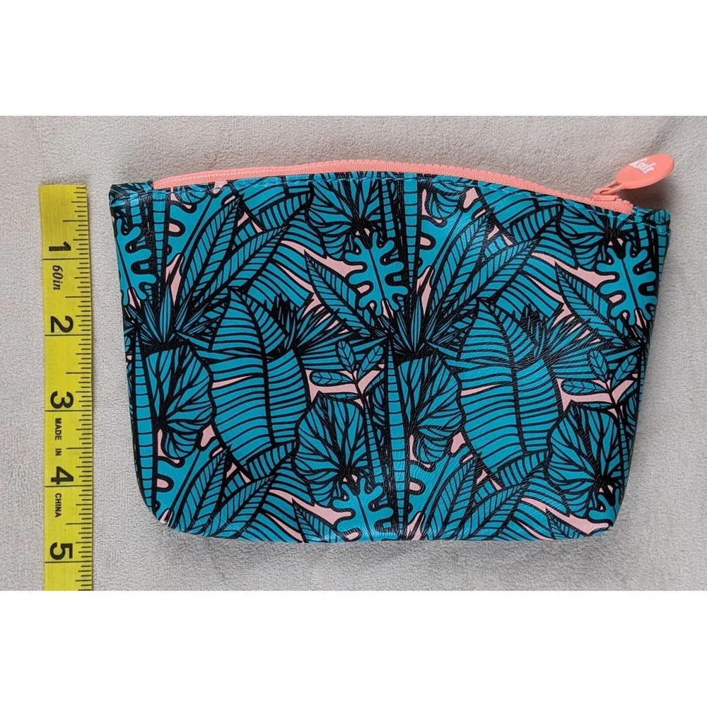 Ipsy Glam Makeup Bag Pink and‎ Teal Leaves